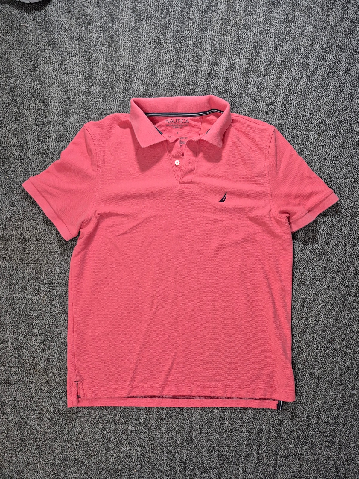 Nautica Performance Deck Polo Shirt Men's Large Coral Pink Classic Fit Cotton